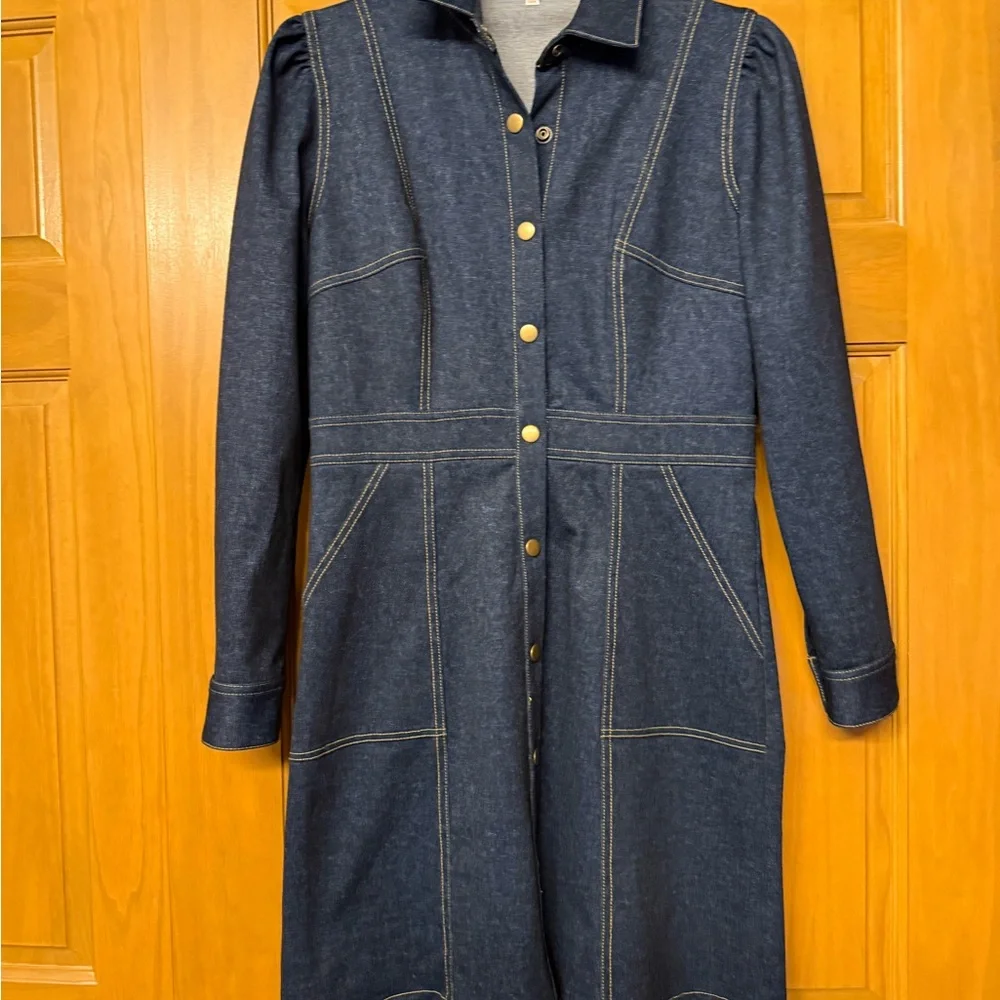 Jude Connally Solange Blue Denim Dress with Gold Buttons - Picture 1 of 6
